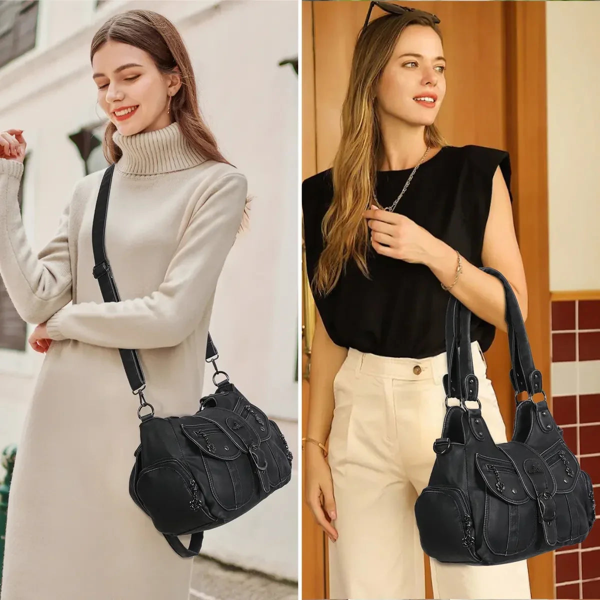 Vintage Multi-Pocket Hobo Bag
